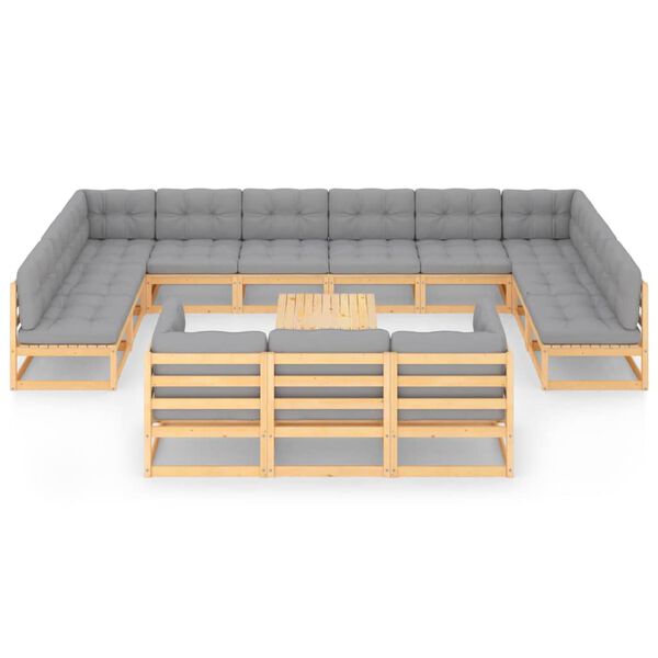vidaXL Garden Lounge Set Natural wood, Grey cushions