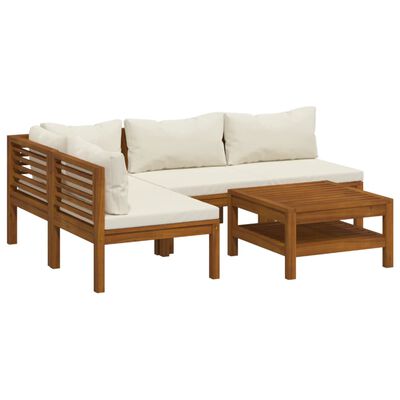 vidaXL 5 Piece Patio Lounge Set with Cream Cushion Solid Acacia Wood