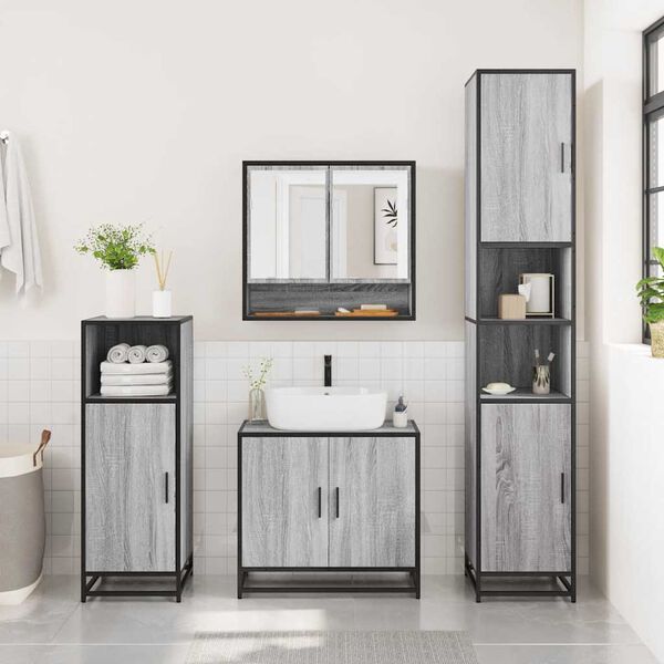 vidaXL Bathroom Furniture Set Grey Sonoma Engineered wood, metal, glass