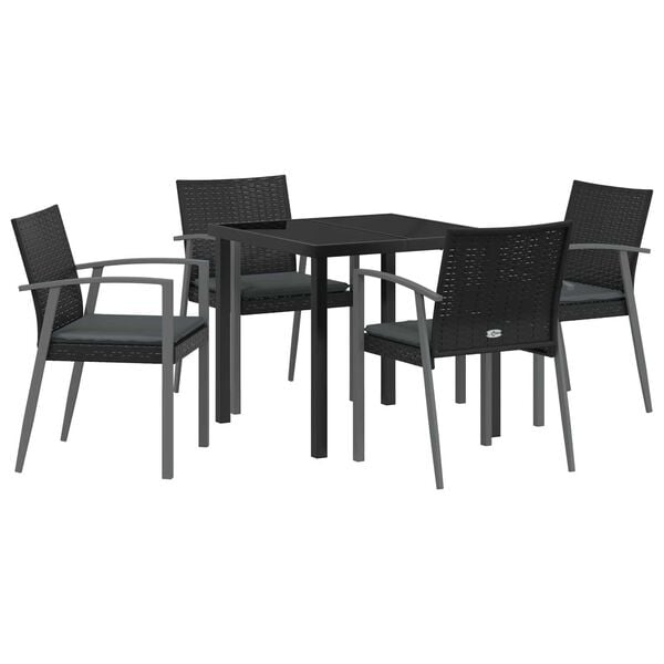 vidaXL Garden Dining Set 5 pcs Black and Grey PE Rattan