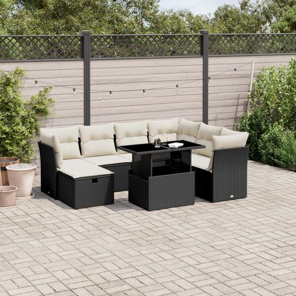 vidaXL Garden Sofa Set Black PE rattan 8 Piece Adjustable Feet