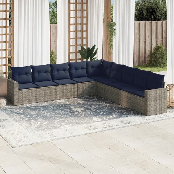 vidaXL 9 Piece Patio Sofa Set with Cushions Gray Poly Rattan
