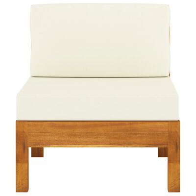 vidaXL Middle Sofa with Cream White Cushions Solid Acacia Wood