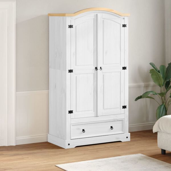 vidaXL Wardrobe White Solid pine wood, engineered wood, metal