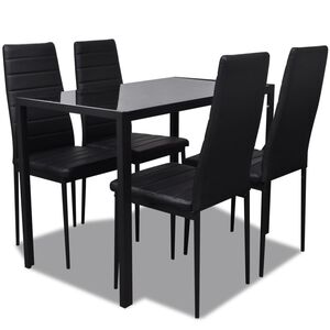 vidaXL Dining Set Black Tempered Glass Standard Durable Dining Set