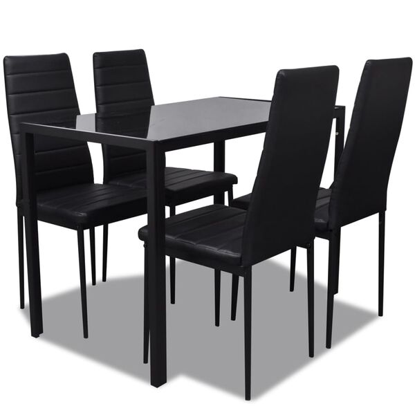 vidaXL Dining Set Black Tempered Glass Standard Durable Dining Set