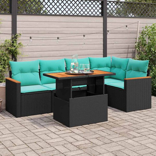 vidaXL 6 Piece Patio Sofa Set with Cushions Black Poly Rattan