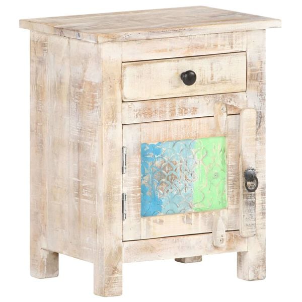 vidaXL Bedside Cabinet Whitewashed Rough acacia wood 15.7 x 11.8 x 19.7 in