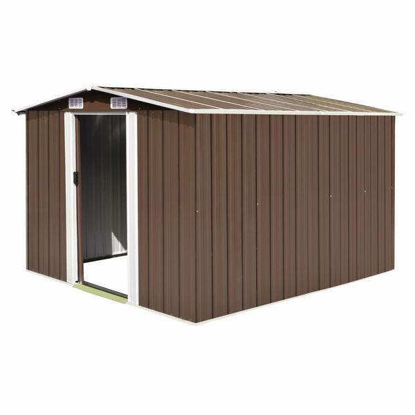 vidaXL Garden Shed Brown Galvanized Steel Large Sturdy Garden Shed