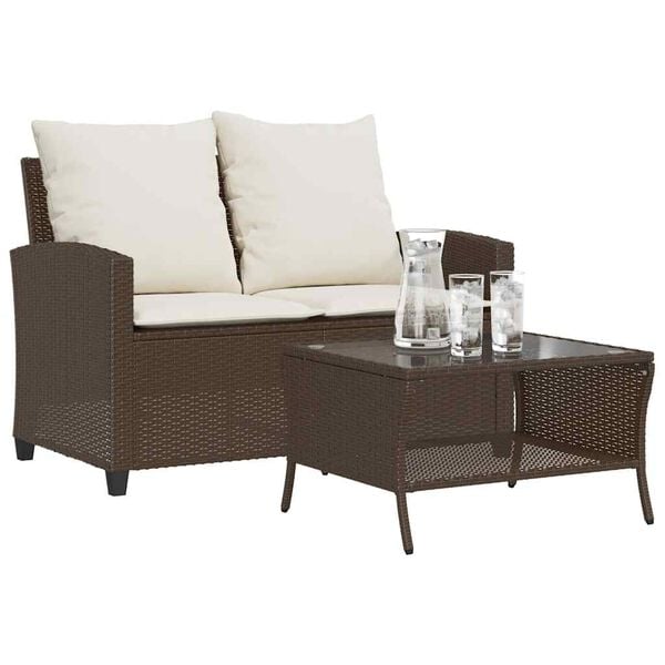 vidaXL Garden Sofa Brown Poly Rattan 2-Seater Size Removable Covers