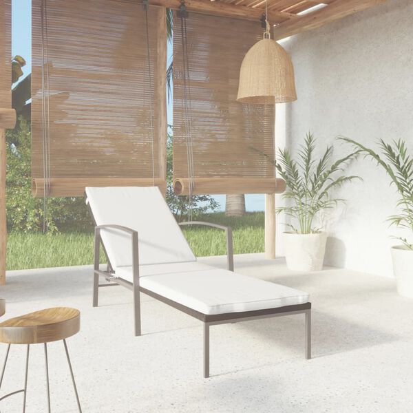 vidaXL Sun Lounger Black and Cream White Poly Rattan, Powder-Coated Steel