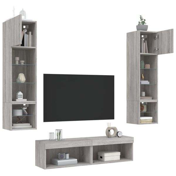 vidaXL 6 Piece TV Wall Units with LED Gray Sonoma Engineered Wood