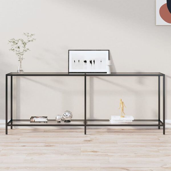 vidaXL Console Table Transparent, Black Tempered Glass, Powder-Coated Steel