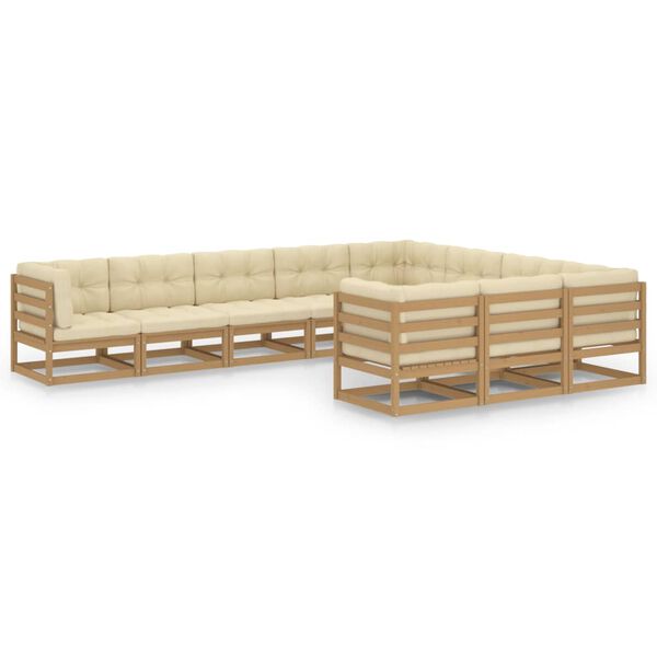 vidaXL Garden Lounge Set Honey brown, Cream Solid pine wood, 100% polyester