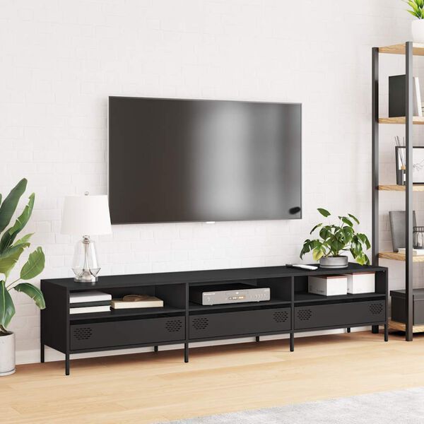 vidaXL TV Cabinet Black Cold-rolled Steel 79.5 x 15.4 x 17.1 in