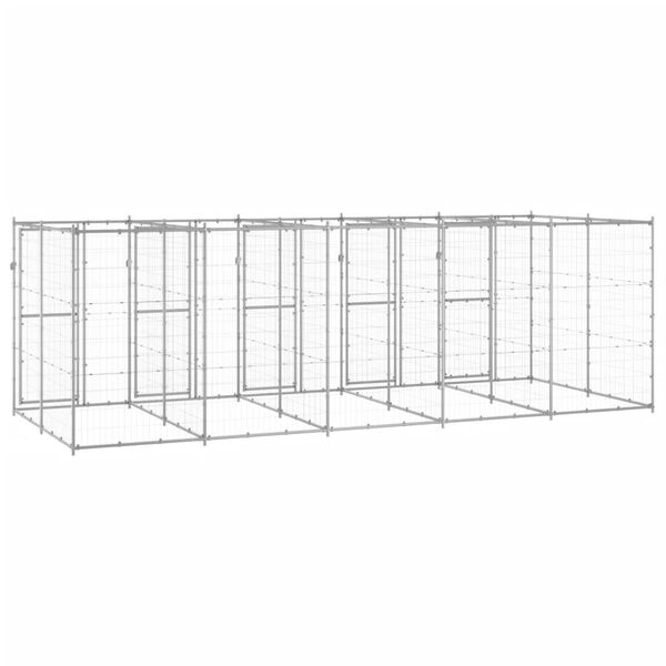 vidaXL Dog Kennel Silver Galvanized Steel 130.0 sq ft Durable