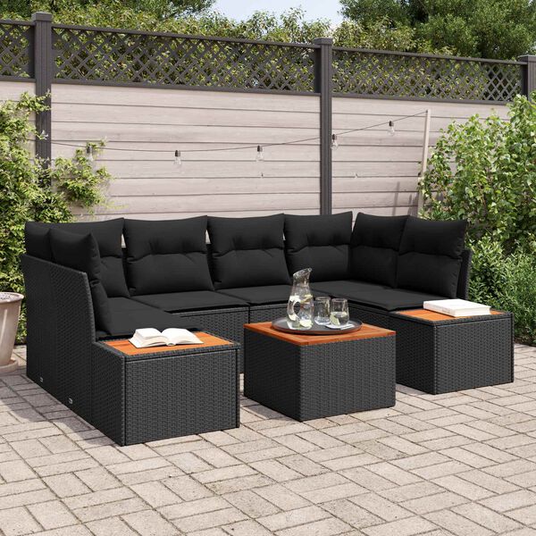 vidaXL Garden Sofa Set with Cushion 6 pcs Black Poly rattan