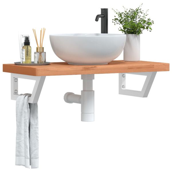 vidaXL Basin Shelf Beech Wood with White Bracket Solid beech wood, Steel