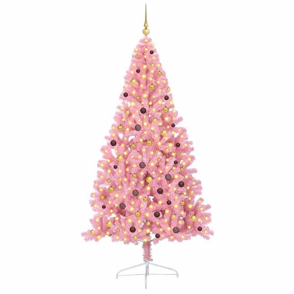 vidaXL Artificial Pre-lit Christmas Tree with 300 LEDs Pink 94.5" PVC