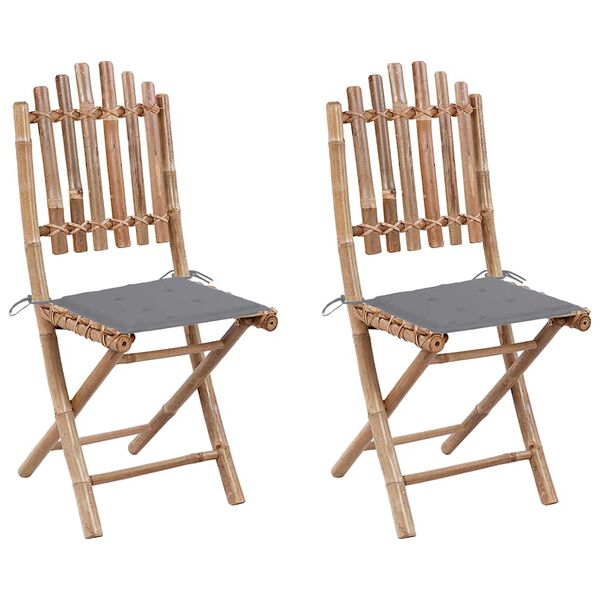 vidaXL Garden Chair Set of 2 Grey Bamboo Standard Foldable