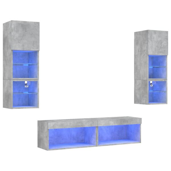 vidaXL 6 Piece TV Wall Units with LED Concrete Gray Engineered Wood