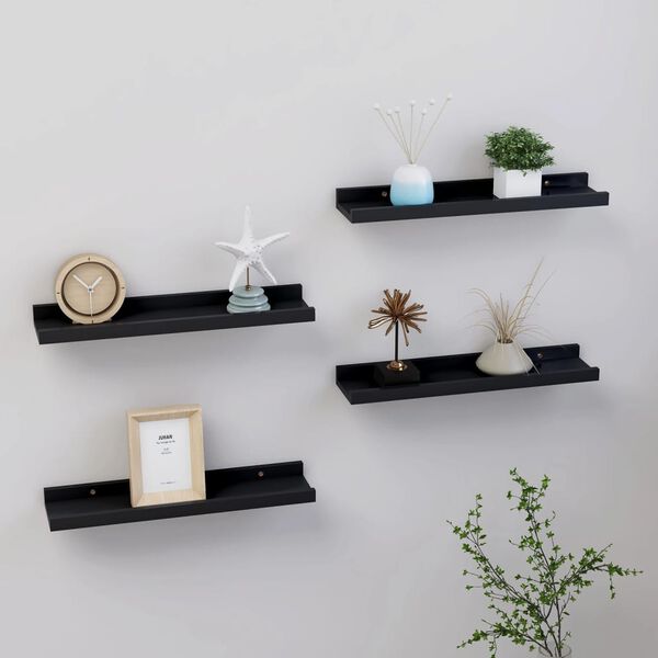 vidaXL Wall Shelf Set of 4 Black MDF Medium Wall mounting Wall Shelf