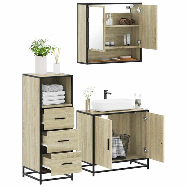 vidaXL Bathroom Furniture Set Sonoma oak Engineered wood, metal, glass