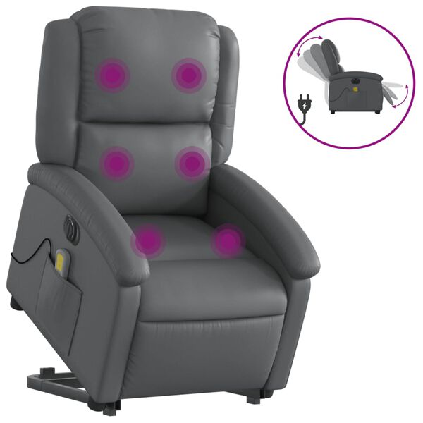 vidaXL Electric Stand up Massage Recliner Chair Gray Faux Leather