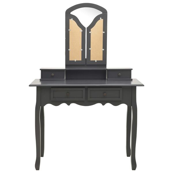 vidaXL Dressing Table Set with Stool Grey 39.4x15.7x57.5" Paulownia Wood