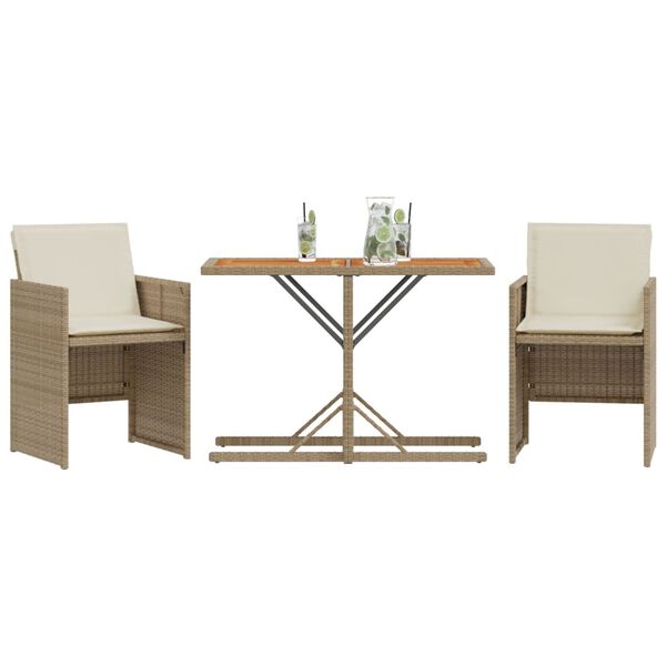 vidaXL Bistro Set Beige PE rattan, powder-coated steel, solid acacia wood