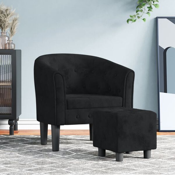 vidaXL Tub Chair Black Velvet (100% polyester), pinewood, plywood, plastic
