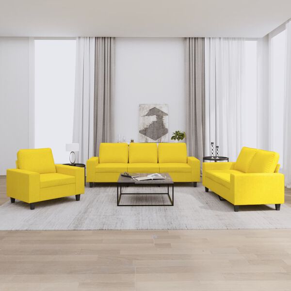 vidaXL Sofa Set Light Yellow Polyester 3 Piece Set Sofa Set