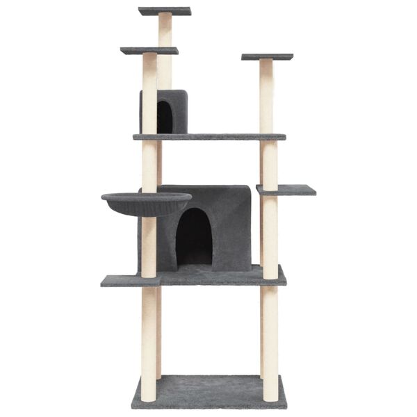 vidaXL Cat Tree Dark Grey Engineered wood, plush, sisal 65.4 in tall