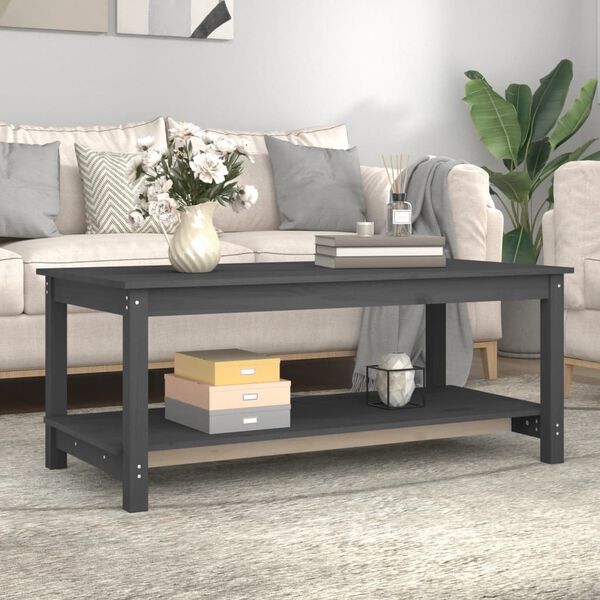 vidaXL Coffee Table Grey Solid pinewood 43.3 x 21.7 x 17.7 in