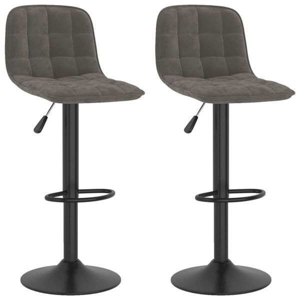 vidaXL Bar Stool Set of 2 Dark Grey Powder coated steel, velvet