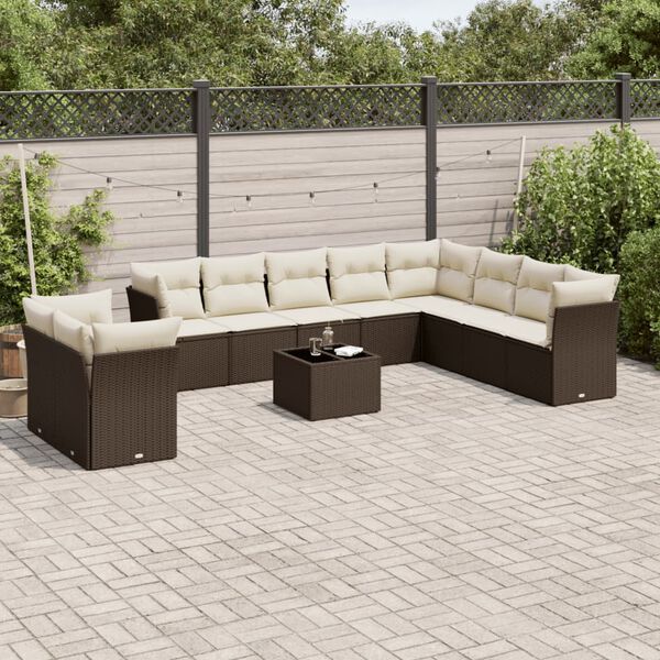 vidaXL Garden Sofa Set Brown PE Rattan 11 Piece Set Modular