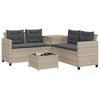 vidaXL Patio Sofa with Table and Cushions L-Shaped Light Grey Poly Rattan