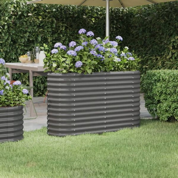 vidaXL Garden Raised Bed Grey Powder-coated steel Large Durable