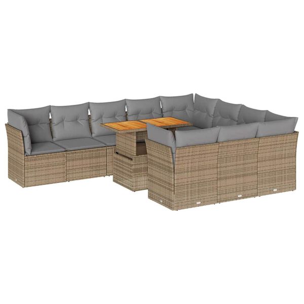 vidaXL Outdoor Sofa Set Beige, Light Grey PE Rattan Large