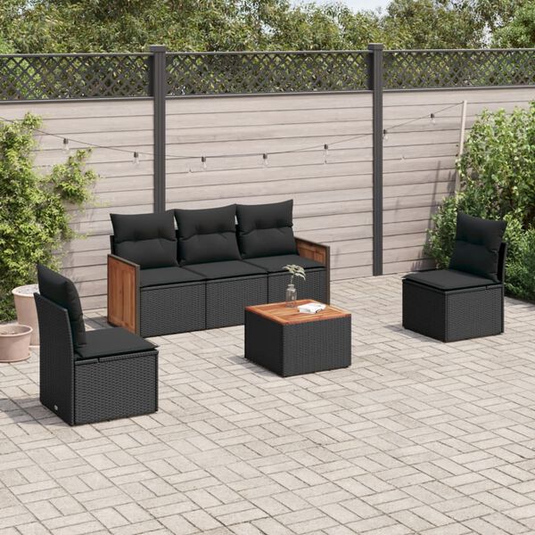 vidaXL Garden Sofa Set Black PE Rattan Medium Adjustable Armrests