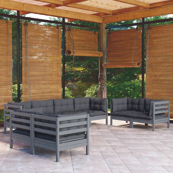 vidaXL Garden Lounge Set Gray Solid pinewood, fabric (100% polyester)