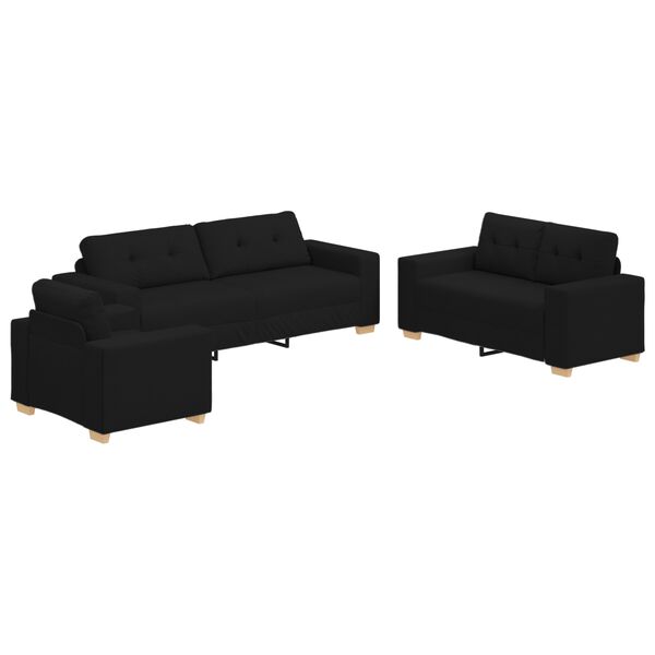 vidaXL Sofa 3 pcs Black Linen-blend Fabric