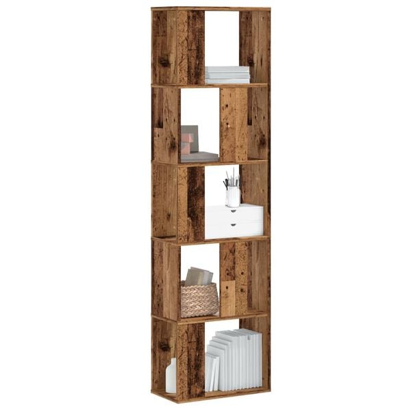 vidaXL Bookcase Old wood Engineered wood 5-Shelf Bookcase Rectangular