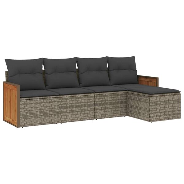vidaXL Garden Sofa Set Grey PE rattan 5 Piece Set Modular