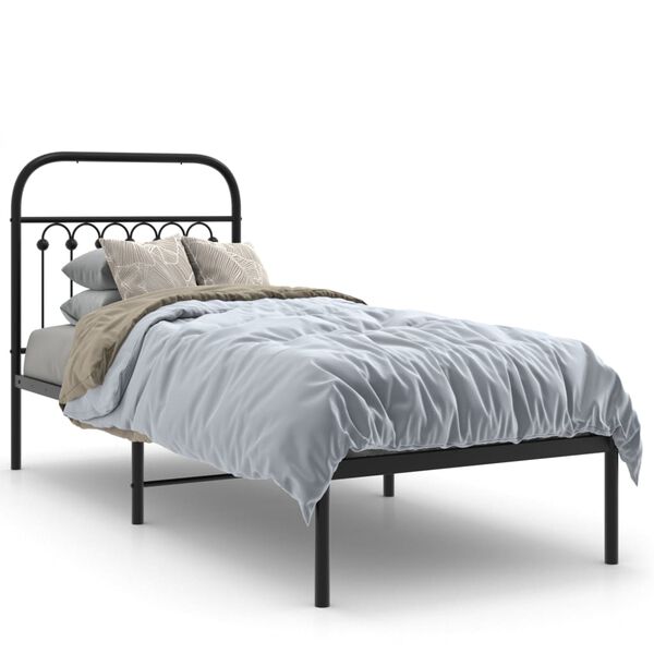 vidaXL Bed Frame Black Steel Small Single Bed Frame Rectangular