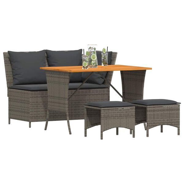 vidaXL 4 Piece Patio Dining Set with Cushions Grey Poly Rattan