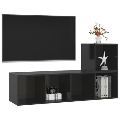 vidaXL 2 Piece TV Cabinet Set High Gloss Black Engineered Wood