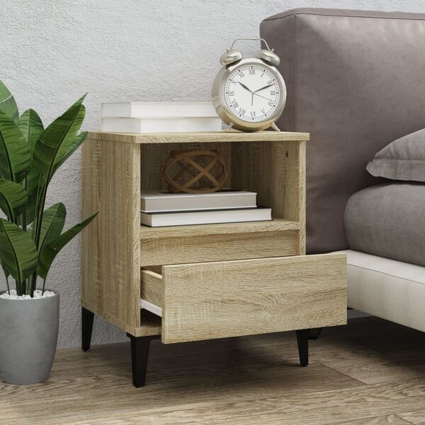 vidaXL Bedside Cabinet Sonoma Oak Engineered wood, metal Medium