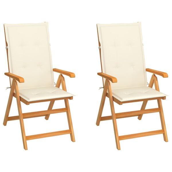 vidaXL Garden Chair Set of 2 Natural wood with cream cushions