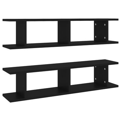 vidaXL Wall Shelves 2 pcs Black 35.4"x7.1"x7.9" Engineered Wood